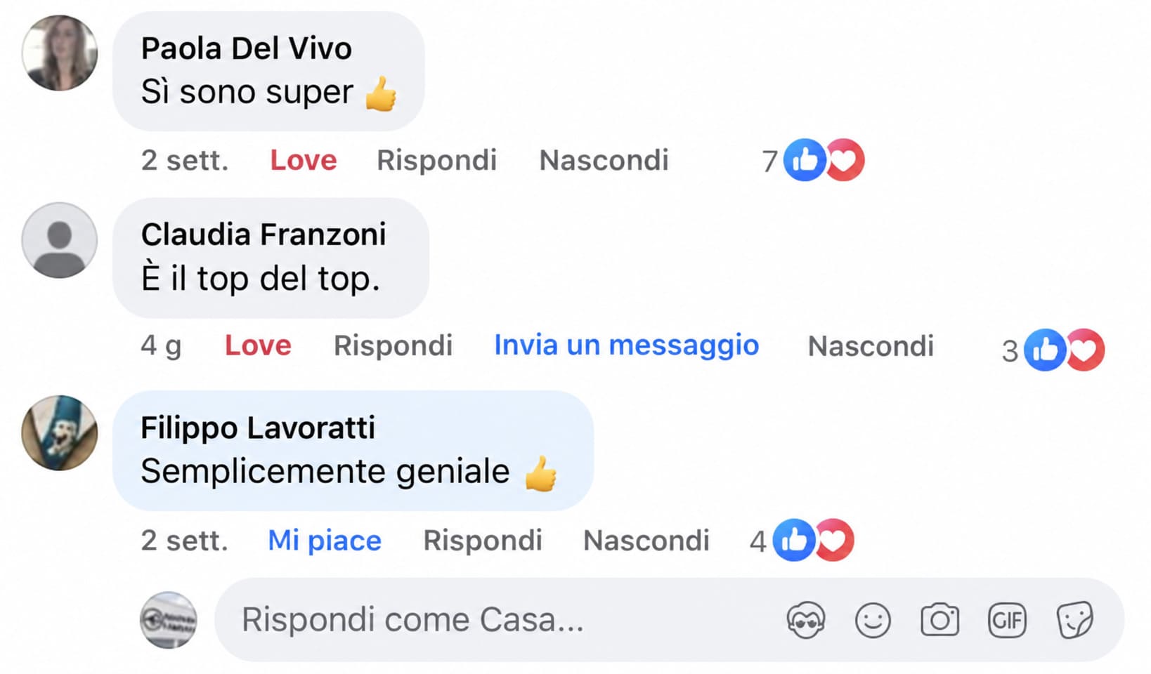 Recensioni clienti Facebook
