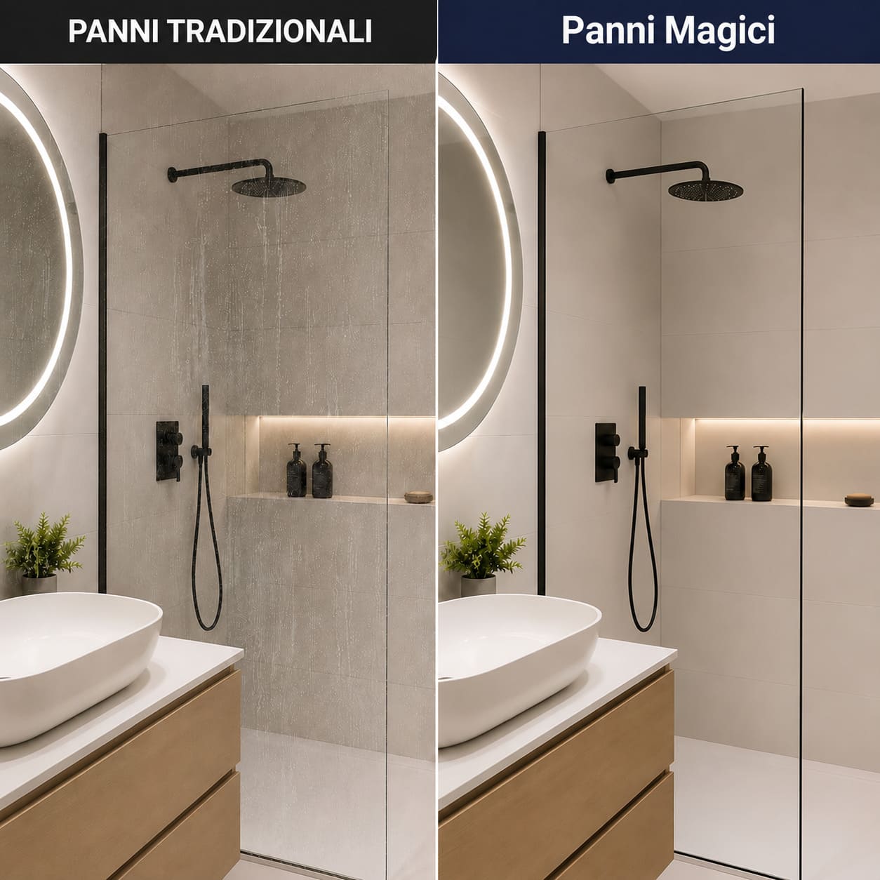 Panni tradizionali contro Panni Magici sul box doccia