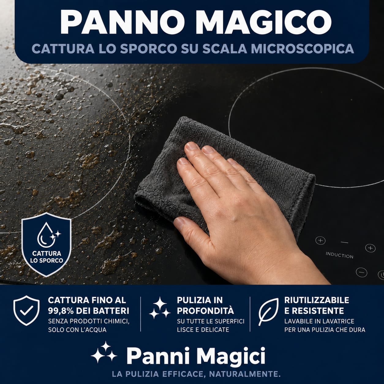 Panno Magico che cattura lo sporco su un piano a induzione