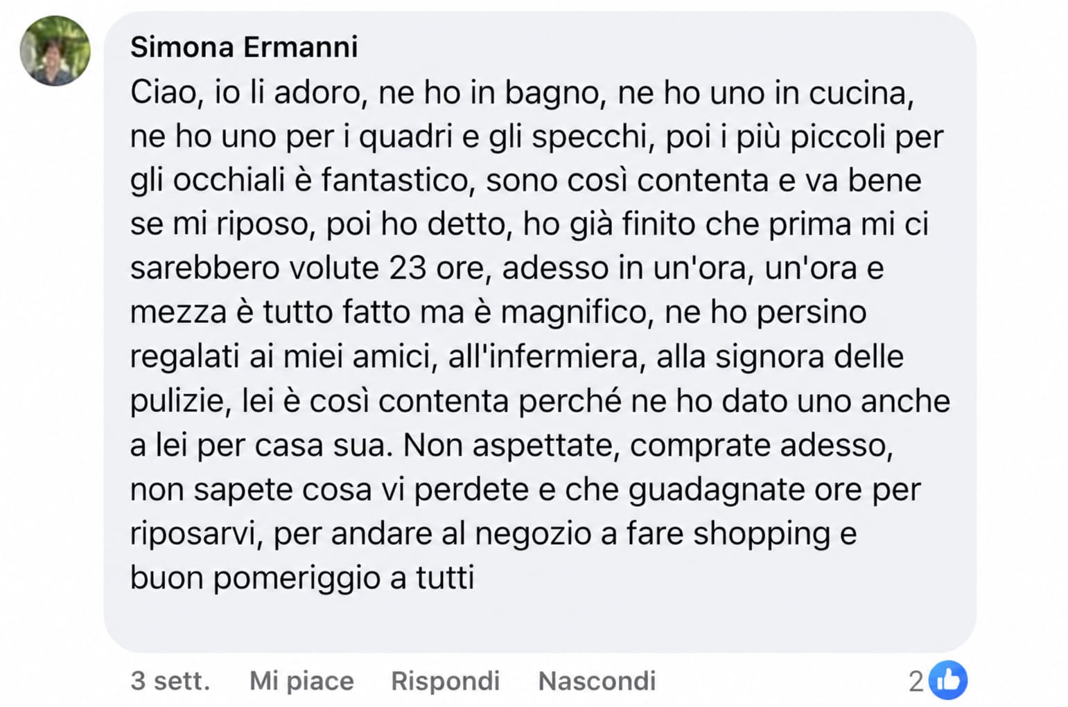 Recensione cliente Facebook