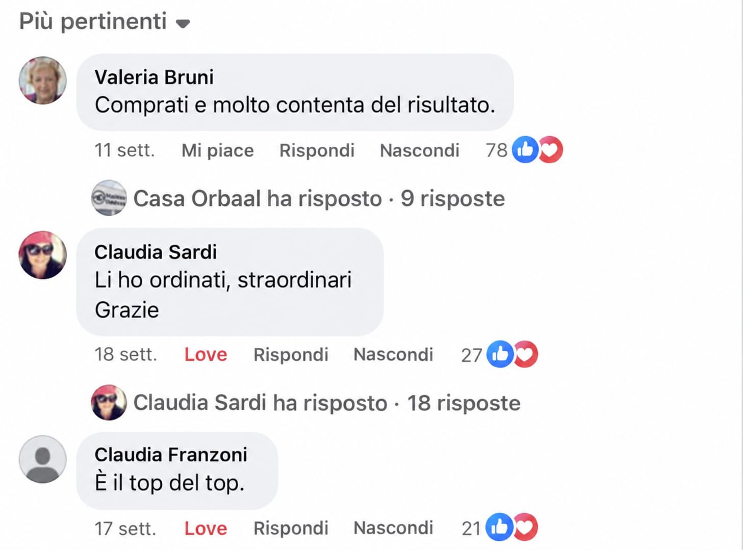 Recensione cliente Facebook